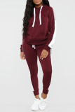 Black Casual Solid Patchwork Hooded Collar Long Sleeve Two Pieces