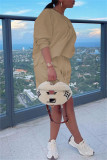 White Fashion Casual Solid Basic O Neck Long Sleeve Two Pieces