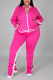 Rose Red Fashion Casual Sportswear Zipper Collar Long Sleeve Regular Sleeve Patchwork Plus Size Set