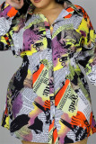 Multicolor Fashion Casual Print Basic Turndown Collar Shirt Dress