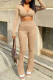 Khaki Fashion Casual Solid Basic V Neck Long Sleeve Two Pieces