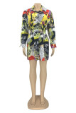 Multicolor Fashion Casual Print Basic Turndown Collar Shirt Dress