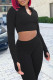 Black Casual Sportswear Solid Basic Zipper Collar Long Sleeve Two Pieces