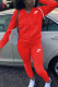 Red Sportswear Letter Solid Embroidered Hooded Collar Long Sleeve Two Pieces