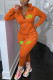 Orange Fashion Casual Print Basic Zipper Collar Long Sleeve Two Pieces