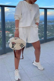 White Fashion Casual Solid Basic O Neck Long Sleeve Two Pieces