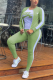 Grass Green Casual Print Letter Zipper Collar Long Sleeve Two Pieces（Without T-shirt）
