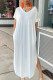 White Fashion Casual Solid Slit V Neck Short Sleeve Dress