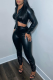 Black Sexy Solid Patchwork Turndown Collar Long Sleeve Two Pieces