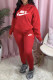 Red Fashion Sportswear Print Patchwork Hooded Collar Long Sleeve Two Pieces