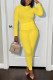 Yellow Casual Sportswear Solid Basic O Neck Long Sleeve Two Pieces