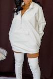 White Fashion Casual Solid Patchwork Zipper Hooded Collar Tops