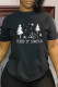 Black Casual Party Print Patchwork Letter O Neck T-Shirts