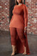 Orange Fashion Casual Solid Asymmetrical O Neck Long Sleeve Two Pieces