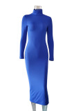 Red Fashion Casual Solid Basic Turtleneck Long Sleeve Dresses