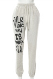 Grey Fashion Casual Letter Print Basic Regular Mid Waist Trousers