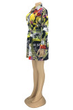 Multicolor Fashion Casual Print Basic Turndown Collar Shirt Dress