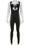 Black Sexy Casual Patchwork Bandage See-through Square Collar Skinny Jumpsuits