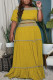 Yellow Casual Solid Patchwork Off the Shoulder Straight Plus Size Two Pieces