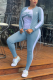 Sky Blue Casual Print Letter Zipper Collar Long Sleeve Two Pieces（Without T-shirt）