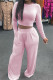 Pink Fashion Casual Solid Basic O Neck Long Sleeve Two Pieces