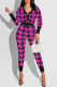 Rose Red Fashion Casual Print Cardigan Pants V Neck Long Sleeve Two Pieces