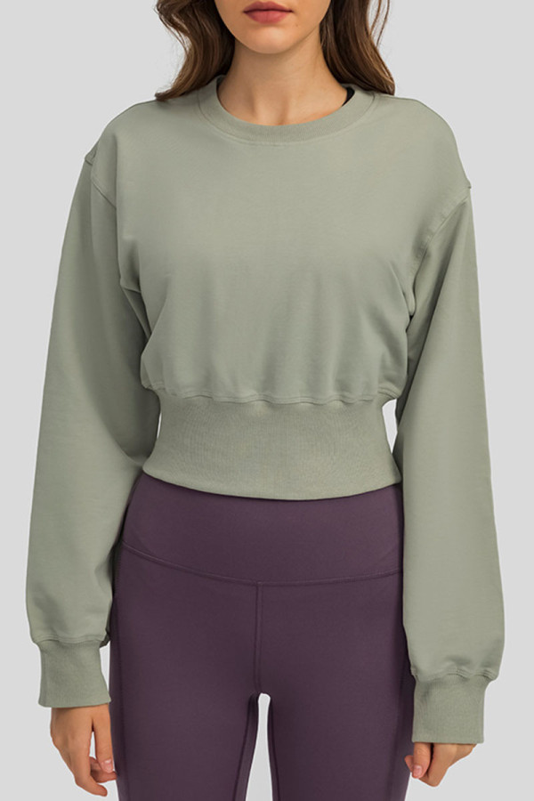 Light Green Casual Sportswear Solid Patchwork O Neck Tops