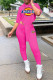 Rose Red Fashion Casual Print Asymmetrical Hooded Collar Half Sleeve Two Pieces
