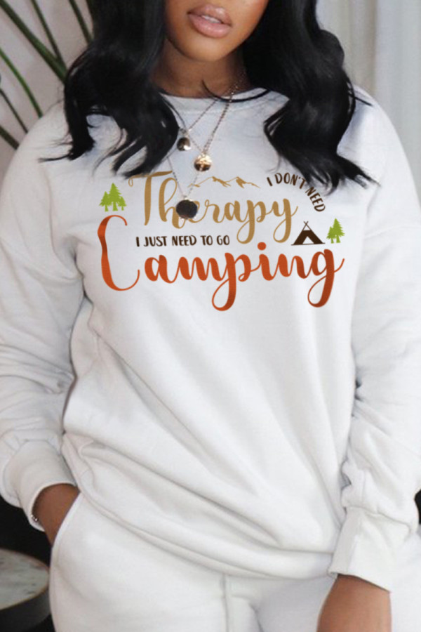 White Party Cute Print Letter O Neck Tops