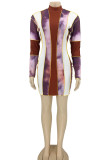 Brown Casual Print Patchwork O Neck Pencil Skirt Dresses