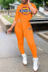 Orange Fashion Casual Print Asymmetrical Hooded Collar Half Sleeve Two Pieces