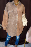 Brown Fashion Casual Patchwork Cardigan Turndown Collar Outerwear