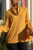 Yellow Casual Street Solid Patchwork Flounce Asymmetrical Turtleneck Tops
