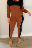 Pink Casual Solid Patchwork O Neck Long Sleeve Two Pieces