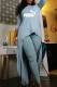 Baby Blue Fashion Casual Letter Asymmetrical O Neck Three Quarter Two Pieces
