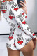 White Fashion Living Print Basic V Neck Long Sleeve Skinny Romper