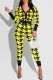 Yellow Fashion Casual Print Cardigan Pants V Neck Long Sleeve Two Pieces