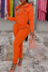 Tangerine Red Casual Print Draw String Zipper Collar Long Sleeve Two Pieces