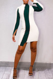 White Sexy Solid Patchwork O Neck Irregular Dress Dresses