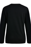 Black Street Party Print Patchwork Letter O Neck Tops