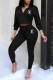 Black Fashion Casual Letter Zipper Collar Three Quarter Two Pieces