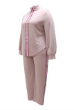 Pink Fashion Casual Patchwork Basic Turtleneck Long Sleeve Two Pieces