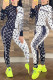 Black And White Fashion Street Print Patchwork Zipper Collar Long Sleeve Two Pieces