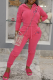 Pink Casual Print Draw String Zipper Collar Long Sleeve Two Pieces