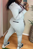 Grey Casual Solid Patchwork Zipper Hooded Collar Long Sleeve Two Pieces
