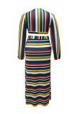 Multicolor Sexy Casual Striped Print Bandage V Neck Plus Size Two Pieces