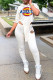 White Fashion Casual Print Asymmetrical Hooded Collar Half Sleeve Two Pieces