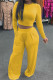 Yellow Fashion Casual Solid Basic O Neck Long Sleeve Two Pieces