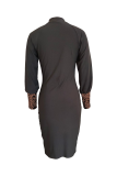 Black Sexy Leopard Patchwork Zipper Collar Pencil Skirt Dresses