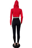 Red Casual Sportswear Print Patchwork Zipper Hooded Collar Long Sleeve Two Pieces